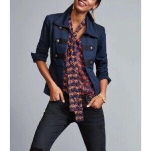 CAbi Blazer the Band‎ Jacket medium Navy Blue Black 3375 Military Ponte Stretch